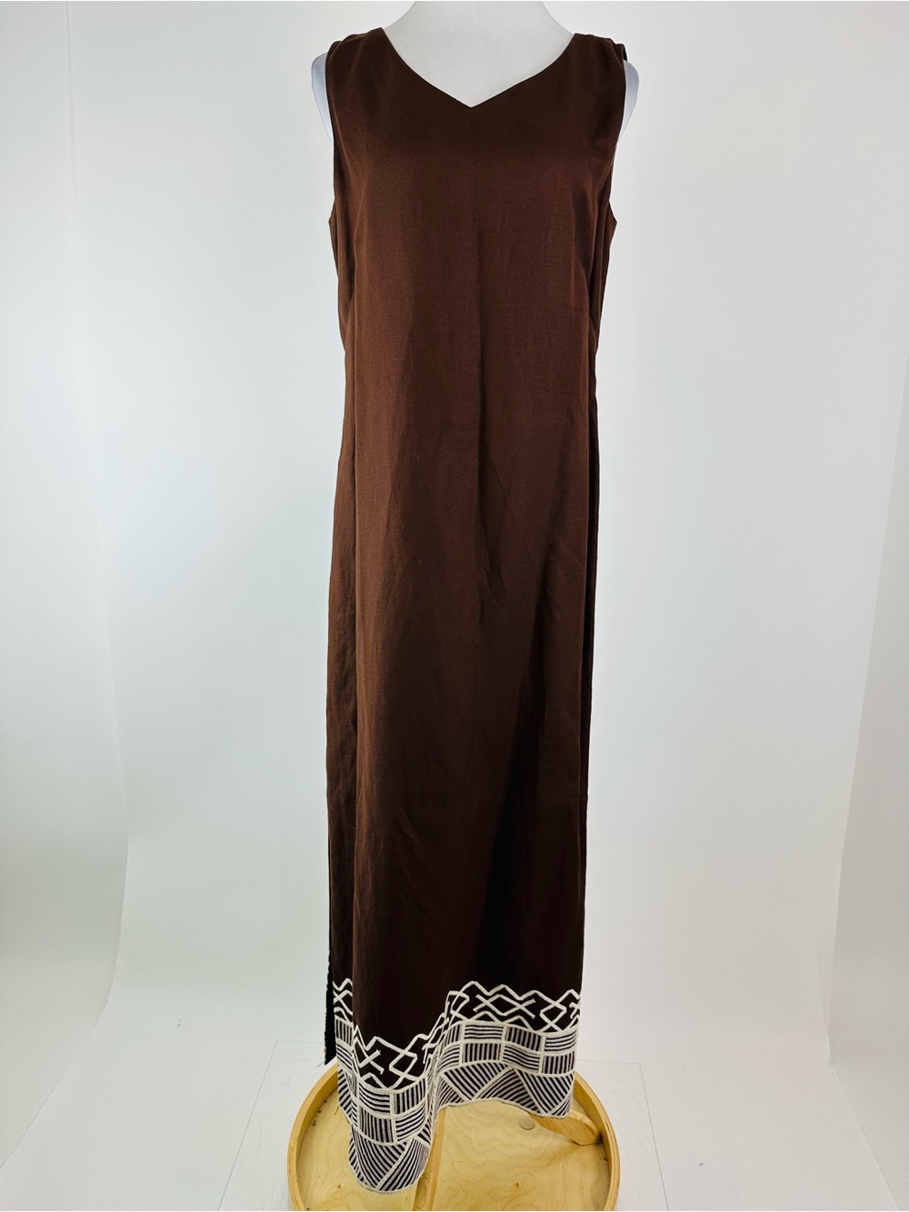 Vintage Yves Cossette Depeche Mode Brown Cream Embroidered Dress Size 12